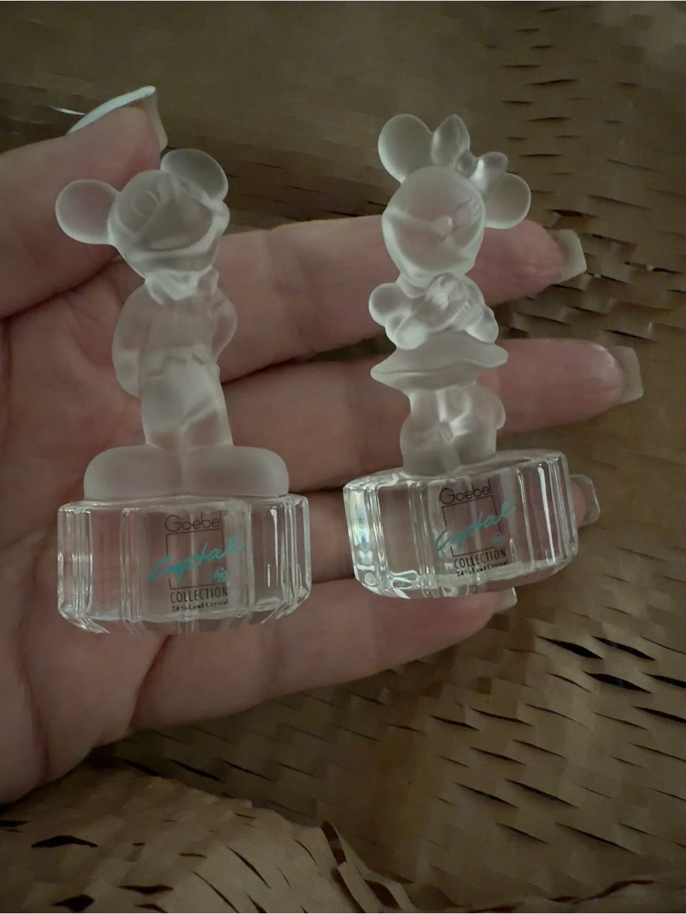 Goebel Frosted Clear Minnie and Mickey Crystal Figurines Pair